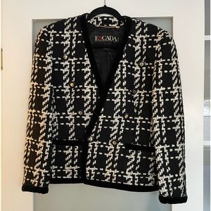 Escada vintage boucle cashmere wool blend black white jacket size 36 USA 6